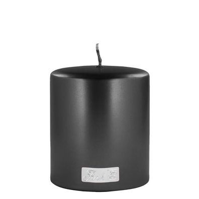 Fink CANDLE, metallic Stumpenkerze, Paraffin, schwarz, L. 8 cm, B. 8 cm, H. 10