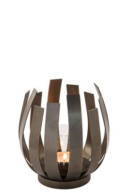 Fink ORFEA, Windlicht mit Glas, Edelstahl , glatt, antik bronze, H. 20 cm, D. 19