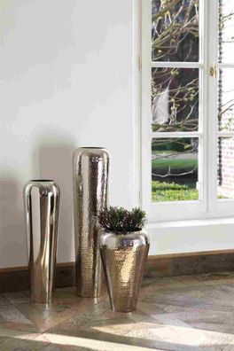 Fink TUTZI, Vase, Eisen, glatt, silberfarben, L. 22 cm, B. 22 cm, H. 70 cm, D. 22