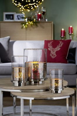 Fink BIALA, Windlicht mit Glas, Eisen, glatt, silberfarben, L. 15 cm, B. 15 cm,