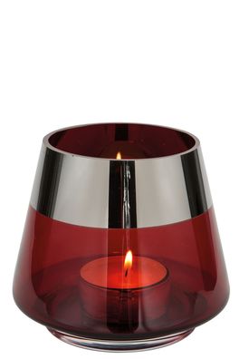 Fink JONA, Teelichthalter, Silberfolie, glatt, rot, silberfarben, L. 15 cm, B. 15