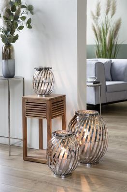Fink BRAVA, Laterne, Edelstahl , glatt, silberfarben, H. 26 cm, D. 20 cm Höhe: