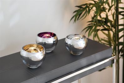 Fink COLORE, Teelichthalter, Glas, glatt, silberfarben, H. 9 cm, D. 12 cm Höhe: