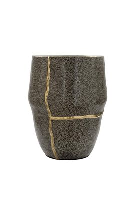 Fink FAVORA, Übertopf, Porzellan, lederähnlicher Look, grau, schwarz, H. 41 cm,