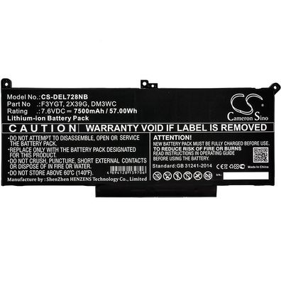 Ersatzakku - CS-DEL728NB - DELL Latitude 12 7000 / 0F3YGTY - 7,6 Volt 7500mAh Li-Ion