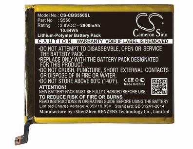 Ersatzakku - CS-CBS550SL - Cubot S550 - 3,8 Volt 2800mAh Li-Polymer