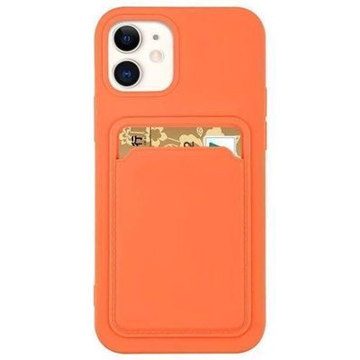 Silikon Kartenetui mit Kartenfach fuer iPhone 13 mini in Orange