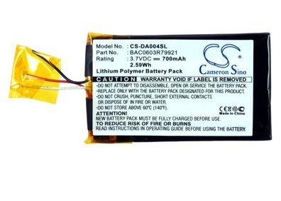 Ersatzakku - CS-DA004SL - Creative Zen Wav / BAC0603R79921 - 3,7 Volt 700mAh Li-Ion