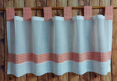 Scheibengardine mit Schlaufen Vichy Karo - versch. Höhen/Breiten - orange/weiss