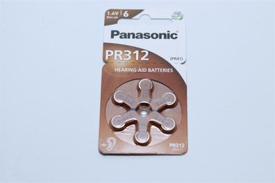 Panasonic - V312 / PR41 / PR312 - 1,4 Volt 180mAh Zink-Luft Hörgeräte-Knopfzelle