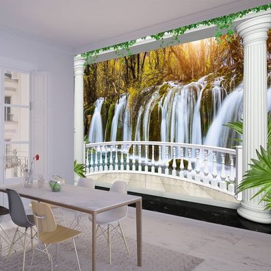 Vlies Fototapete Wandtapete Wandbilder 3D Continental Balkon Wasserfall 1330
