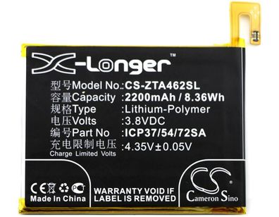 Ersatzakku - CS-ZTA462SL - Telstra 4GX Plus / ZTE Blade A310 - 3,8 Volt 2200mAh