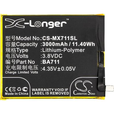 Ersatzakku - CS-MX711SL - Meilan / MeiZu M6 / BA711 - 3,8 Volt 3000mAh Li-Polymer