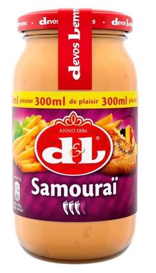 D&L Samurai Sauce 300ml Glas belgische Samourai Chilisauce für Burger, Pommes & mehr