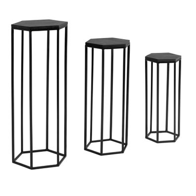 Beistelltische 3er Set Massivholz und Metall in Hexagon-Form