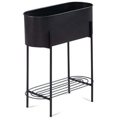Pflanzkübel Metall Schwarz 51x65x22cm mit Gestell und Ablage rechteckig