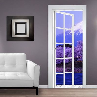 Türtapeten Selbstklebende Wandbild Tür Poster 3D Mont Fuji Kirschblüten 1345