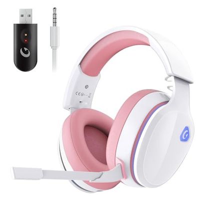 Gvyugke Kabelloses Gaming-Headset, Rosa Gaming-Kopfhörer mit Abnehmbarem 3D-Stereo-Mi