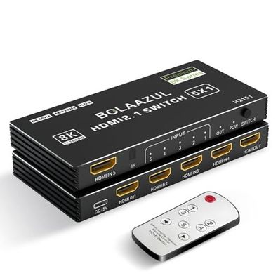 BolAAzuL 8K HDMI 2.1 Switch 4K 120Hz, HDMI Switch 5 in 1 Out 8K@60Hz 4K@120Hz 2K@144H