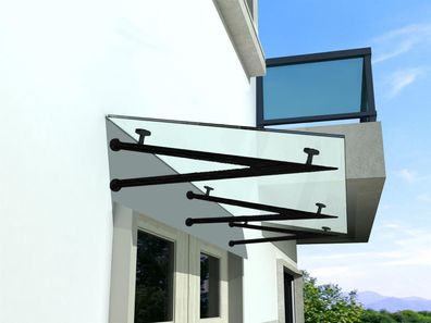 BuyLando (3V) 250x90 cm Milchglas Glasvordach inkl. Edelstahlhalter in Schwarz