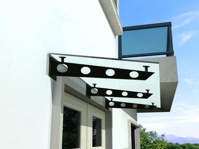 BuyLando (3S) 250x90 cm Milchglas Glasvordach inkl. Edelstahlhalter in Schwarz