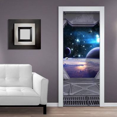 Türtapeten Selbstklebende Wandbild Tür Poster 3D Raumschiff Tür Bars 1350