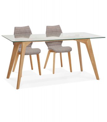 Esstisch mit Glasplatte und Massivholzgestell im modernen Stil