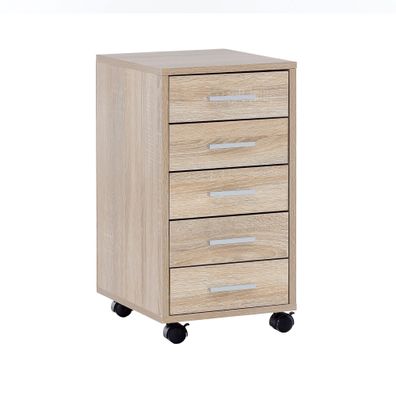 Rollcontainer Holz 5 Schubladen Schmal Mit Rollen