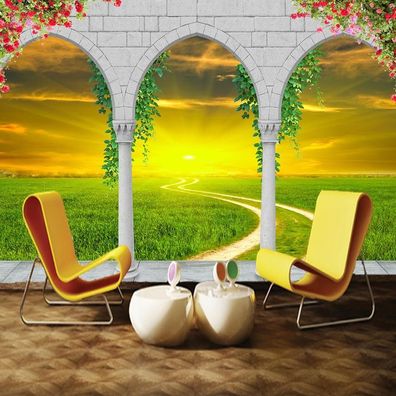 Vlies Fototapete Wandtapete Wandbilder 3d Romischer Bogen Gras Landschaft 1364