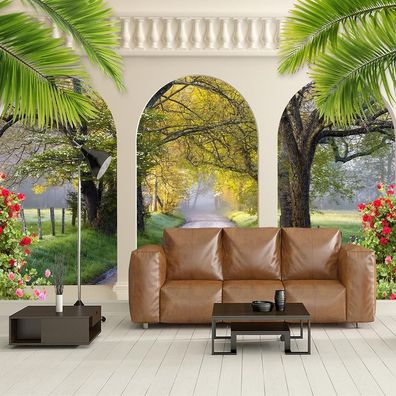 Vlies Fototapete Wandtapete Wandbilder 3D Modern Strasse Wald 1369