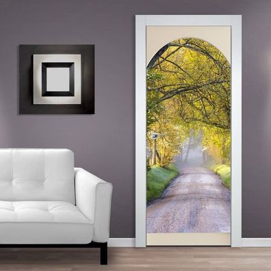 Türtapeten Selbstklebende Wandbild Tür Poster 3D Modern Strasse Wald 1369