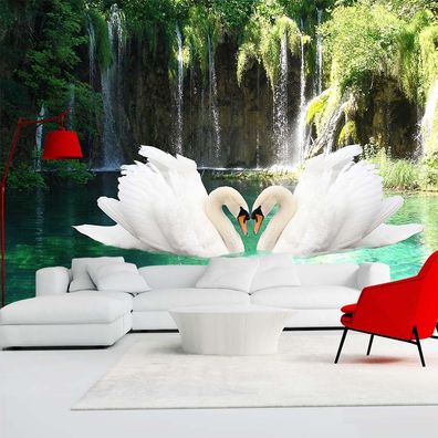 Vlies Fototapete Wandtapete Wandbilder Wandtapeten Natur Wasserfall Schwan 1380