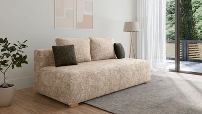 Sofa MOSS Beige - Polstersofa aus Bouclé mit Schlaffunktion und Bettkasten