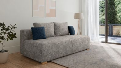 Sofa MOSS Grau - Polstersofa aus Bouclé mit Schlaffunktion und Bettkasten