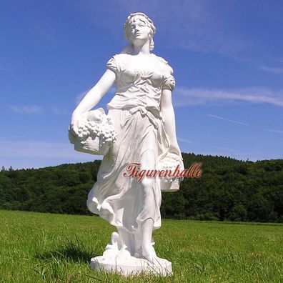 Frau Weintrauben Skulptur Deko Korb Landhausstil Figur Statue Gartenfigur weiß