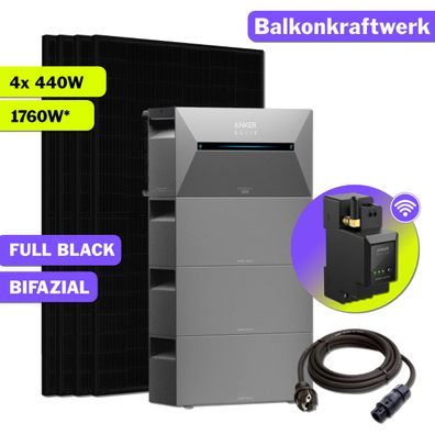 1760W Balkonkraftwerk Bifazial mit Anker Speicher inkl. 3x BP1600 PV Komplettset