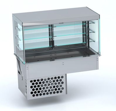 Combisteel Einbau-Kühlvitrine mit eckigem Glasaufbau und Rollo GN41