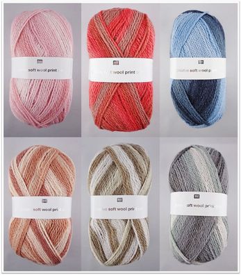 100g Rico Creative Soft Wool Print Aran Wolle zum Stricken Häkeln GP 54,90€/kg