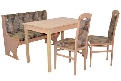 4tlg. Sitzgruppe mit Truhenbank, Buche, Bezug mocca