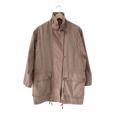 Vintage Leinenjacke Damen Übergangsjacke Kurzmantel Oversize Braun Beige M-L