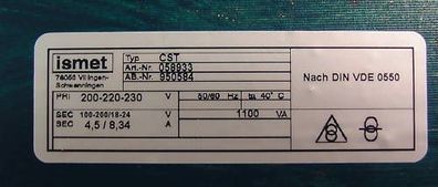 Transformator Trafo Ismet CST 200-230 V 1100 VA KOST-EX T10/200