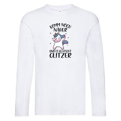 Komm näher, es klatscht Glitzer | Einhorn | Strerne Long Sleeve Weiß