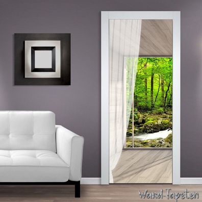 Türtapeten Selbstklebende Wandbild Tür Poster 3D Balkonfenster Wald 1390