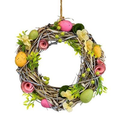 Strohkranz mit Eiern und Blumen Ø30 cm