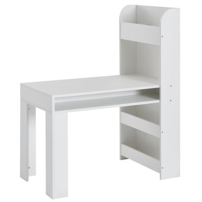 Kinderschreibtisch Weiß 90x50x110cm, mit Regal, Stauraum, kompakt fürs Kinderzimmer