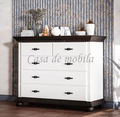 Schubladenkommode Kopenhagen 114x92x45cm Fichte massiv 2farbig altweiß dunkelbraun