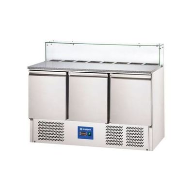 Stalgast Starline Pizzatisch Mit Glasaufsatz Und Drei Türen, Gn11, 1365X700X1075