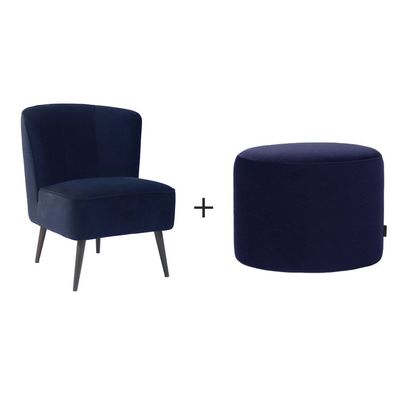 Bronx71 Samt Sessel Lyla und Samt Hocker Anna modern dunkelblau