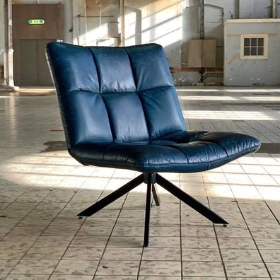 Bronx71 Ledersessel Madi drehbar Industrial Design blau