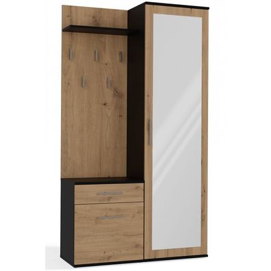 Selsey Duvio - Flurgarderobe mit Schrank und Spiegel, Eiche Artisan / Anthrazit, 100